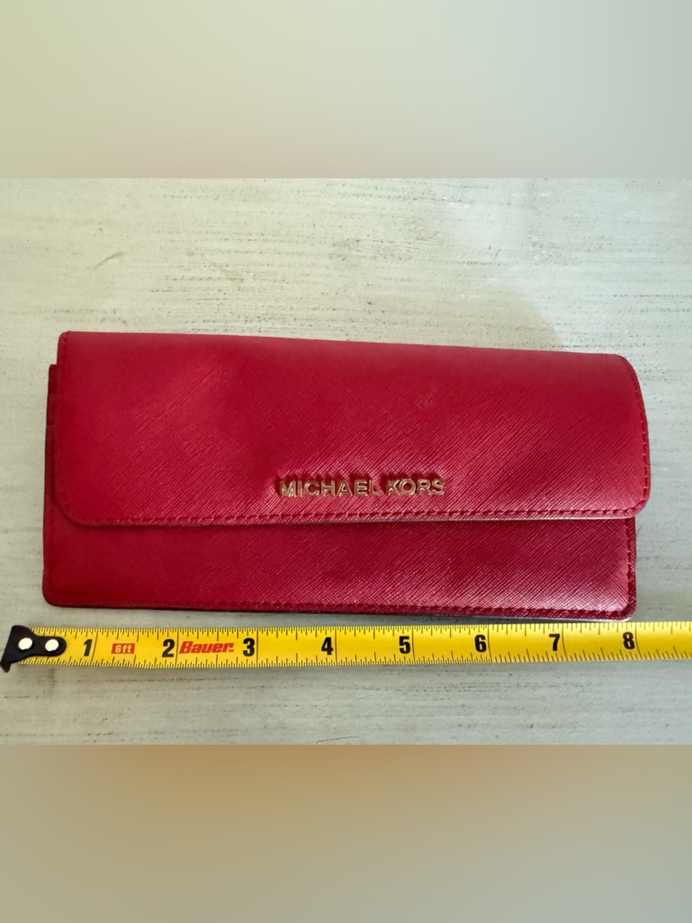 Michael Kors Pink-Red Saffiano Leather Continental Wallet with Gold Logo